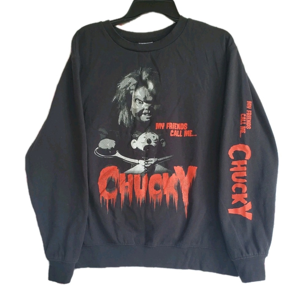 Chucky My Friends Call Me Chucky Mens Black Horror Movie Graphic‎ Sweatshirt M